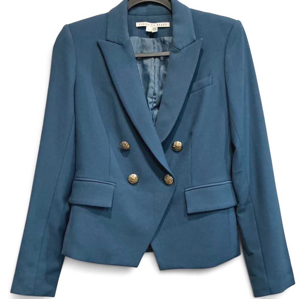 Veronica Beard Gail Dickey Jacket Blue Wool Blend Gold Crest Buttons Size 2 XS